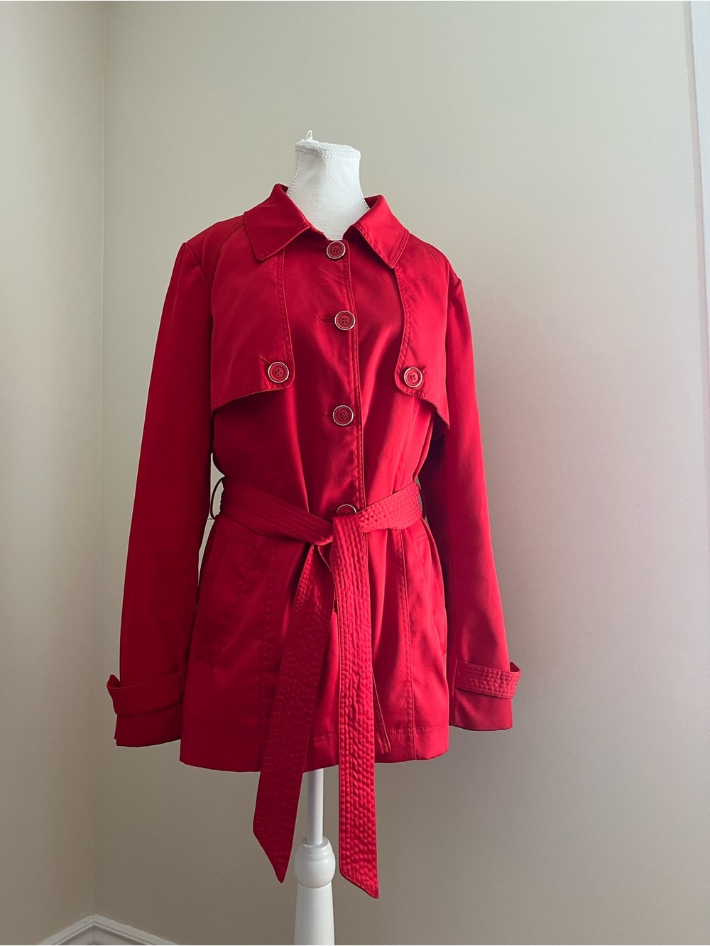 le chateau Vibrant Red Belted Trench Coat